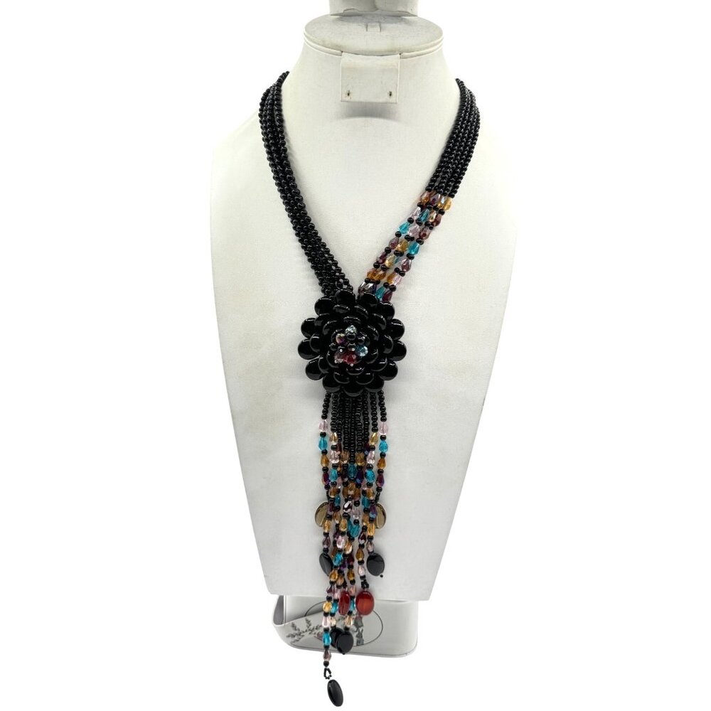 Vintage Joan Rivers Chunky Runway Starlet Multi Color With Flower Pendant Neckla